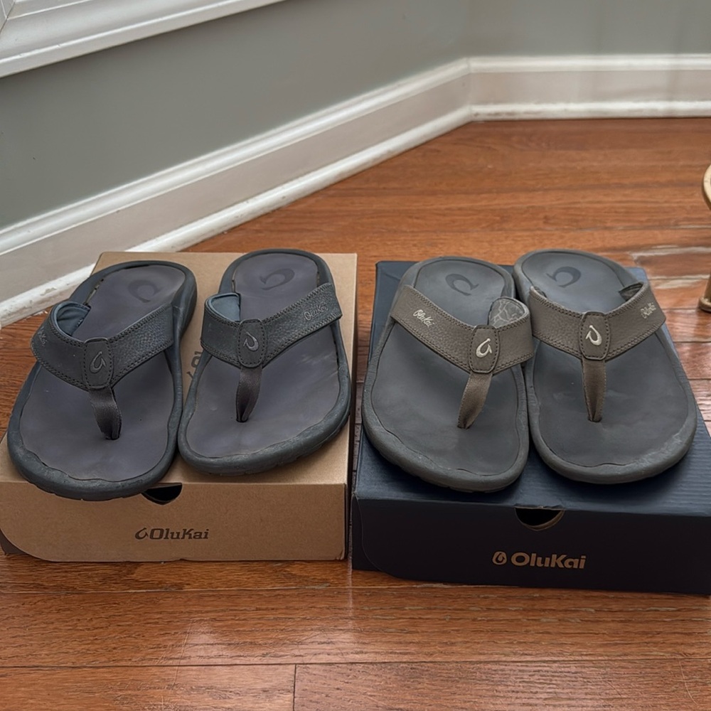 OluKai men’s flip flops grey/brown sz10 set 2